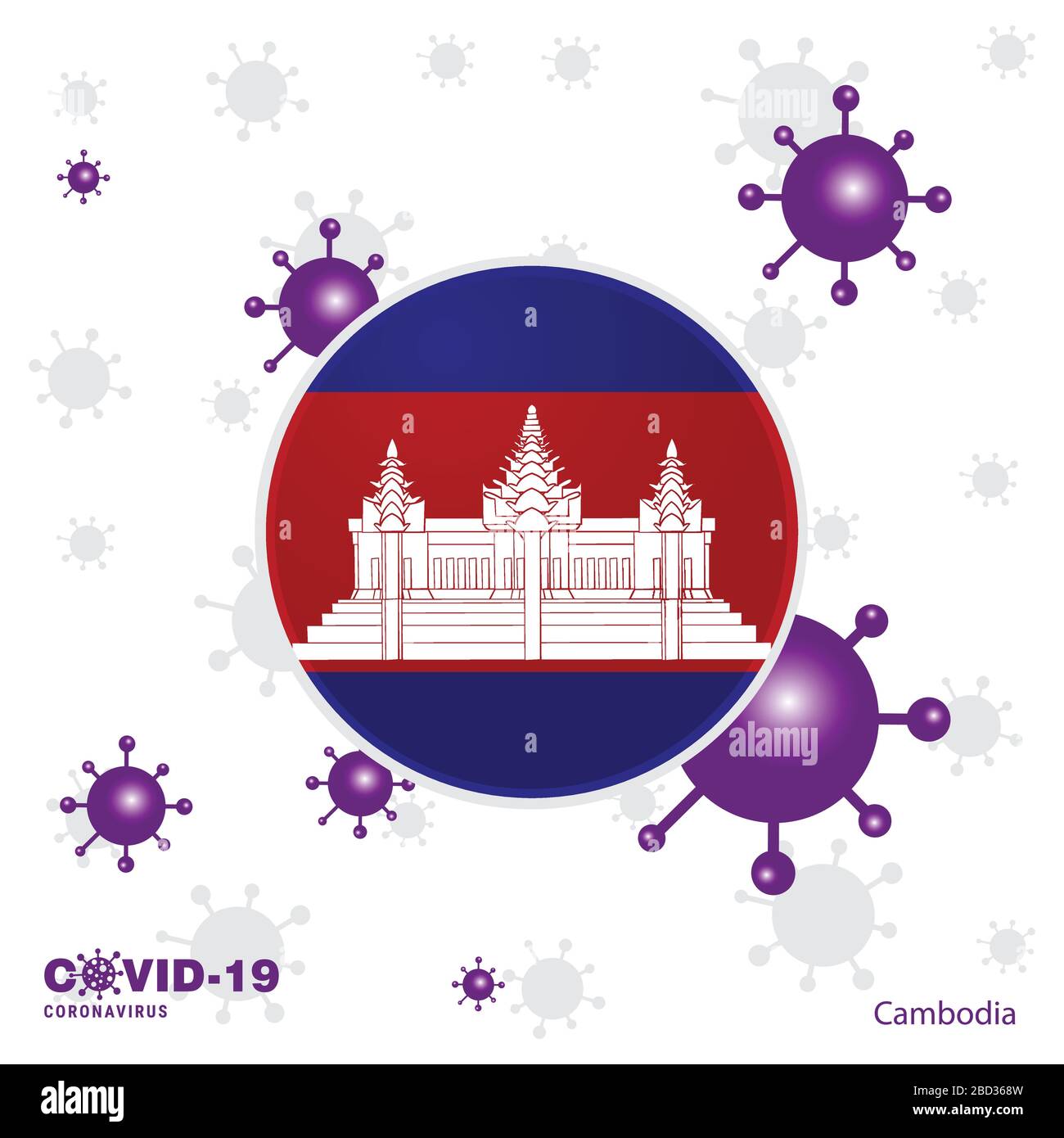 Pray For Cambodia. COVID-19 Coronavirus Typography Flag. Stay home, Stay Healthy. Take care of your own health Stock Vector