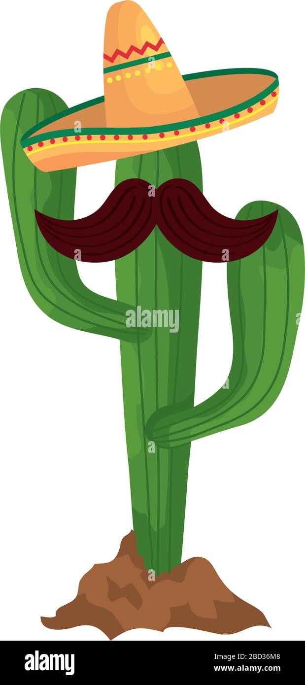 Isolated mexican cactus with hat and mustache vector design Stock ...