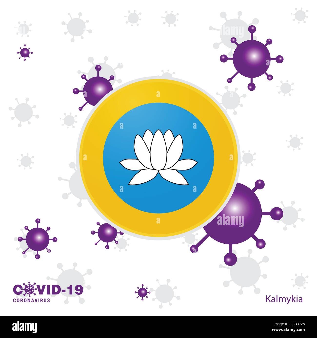 Pray For Kalmykia. COVID-19 Coronavirus Typography Flag. Stay home, Stay Healthy. Take care of your own health Stock Vector