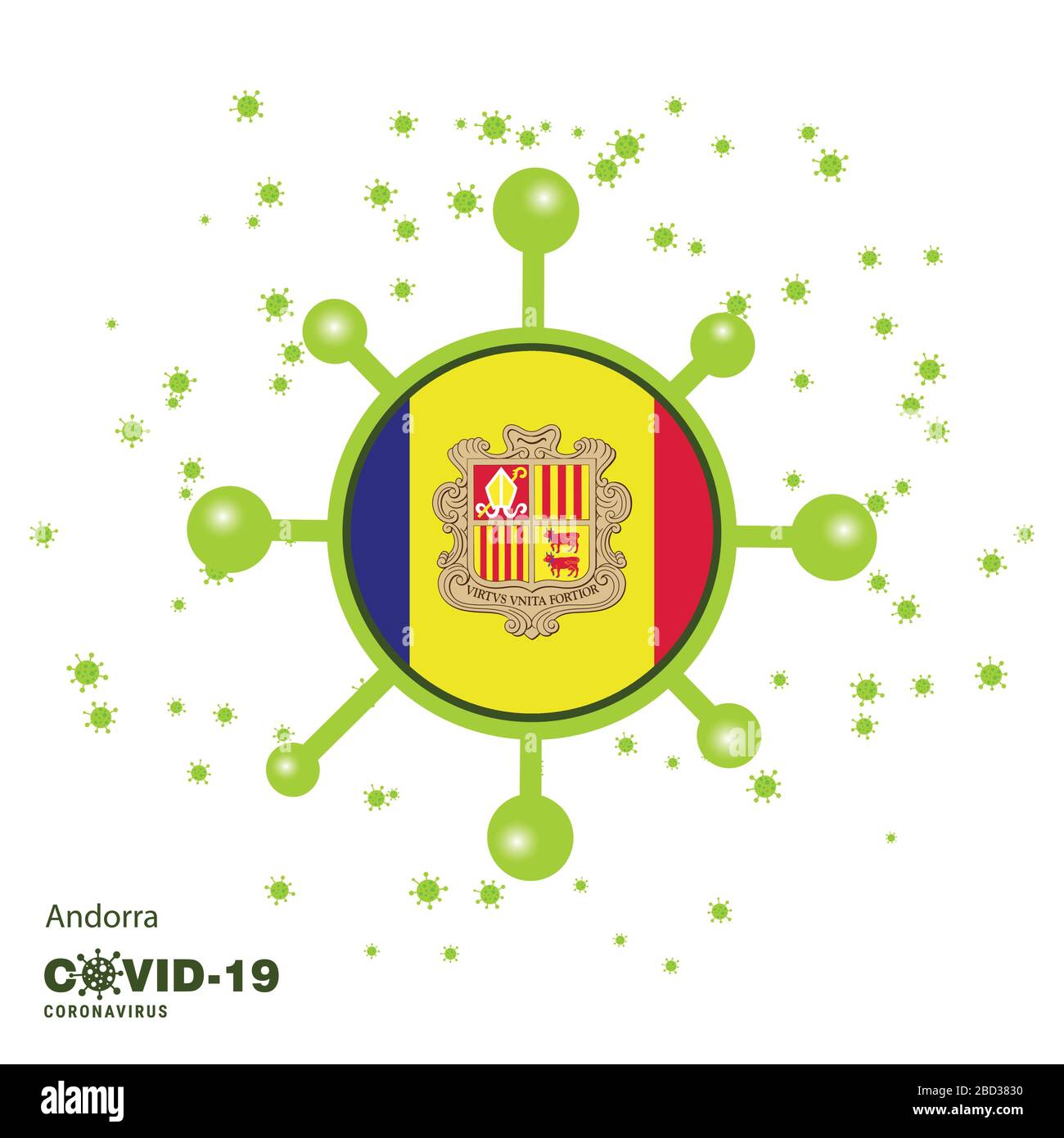 Andorra Coronavius Flag Awareness Background. Stay home, Stay Healthy