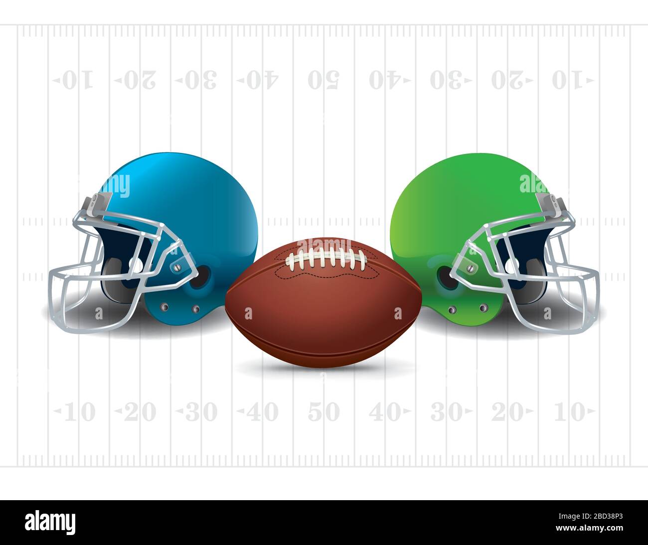 An Amercan football with helmets and field background illustration. Vector EPS 10 available. Stock Vector