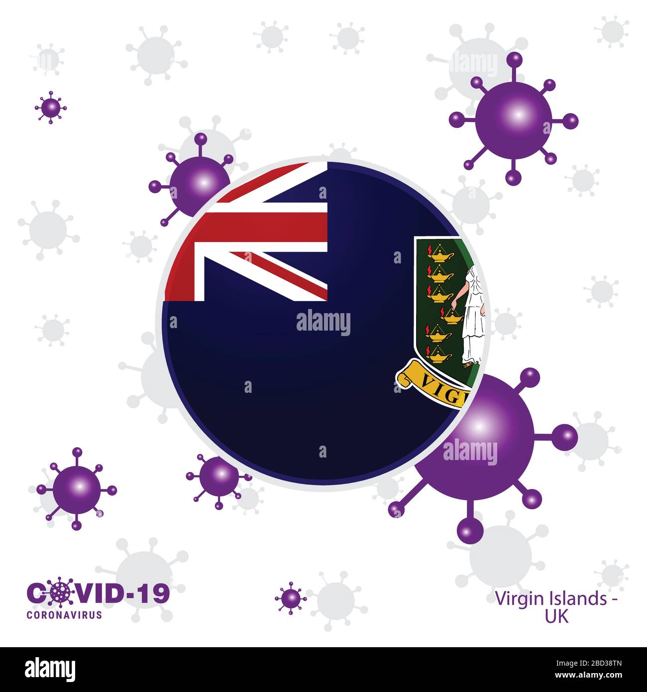 Pray For Virgin Islands UK. COVID-19 Coronavirus Typography Flag. Stay home, Stay Healthy. Take care of your own health Stock Vector