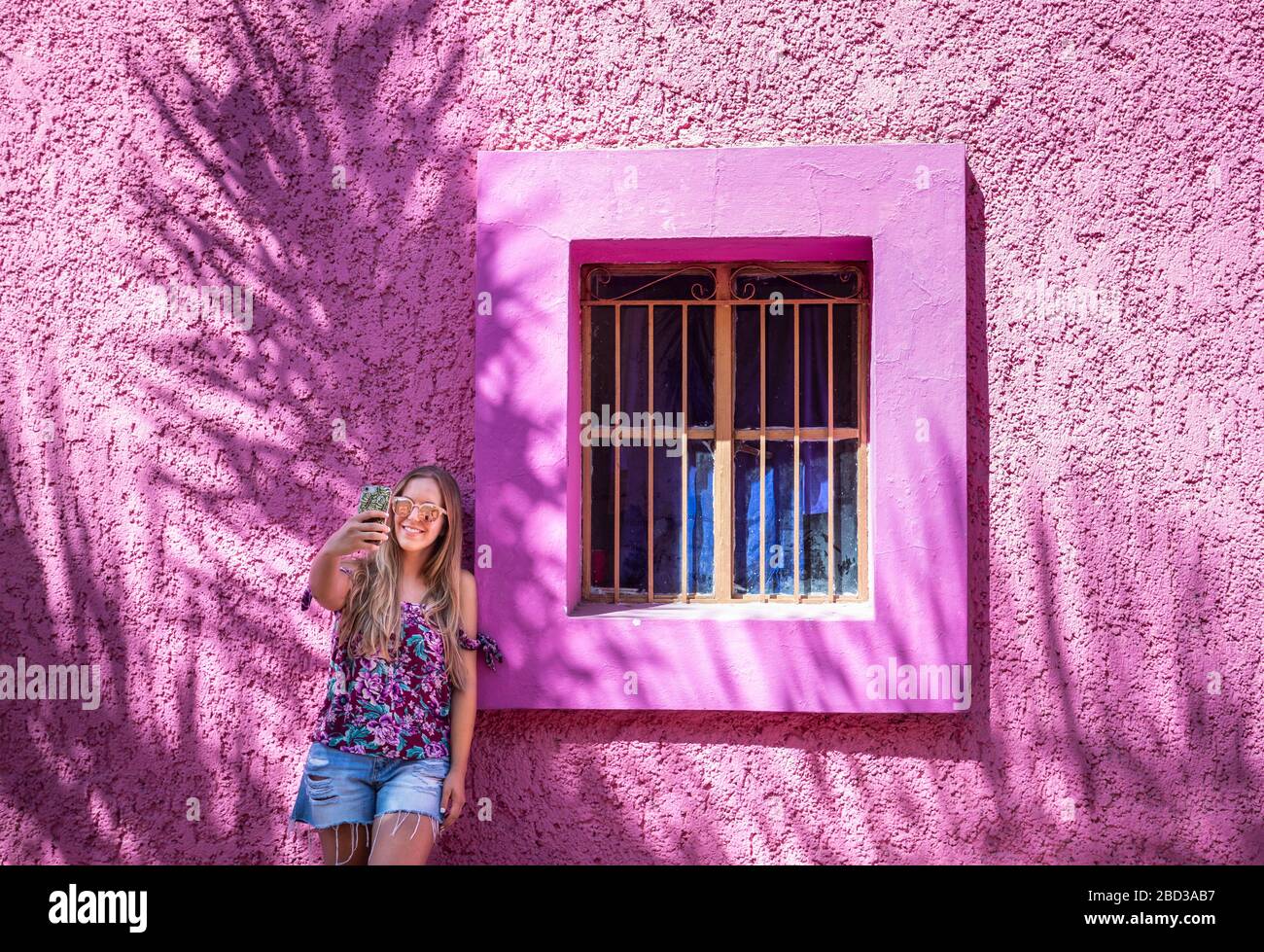 Selfie time in colorful Mazatlan Viejo, Mexico. Stock Photo