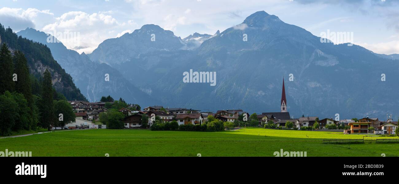 View of village Church in the Tuxertal valley, Mayrhofen, Zillertal Valley, Tyrol, Austria, Europe Stock Photo