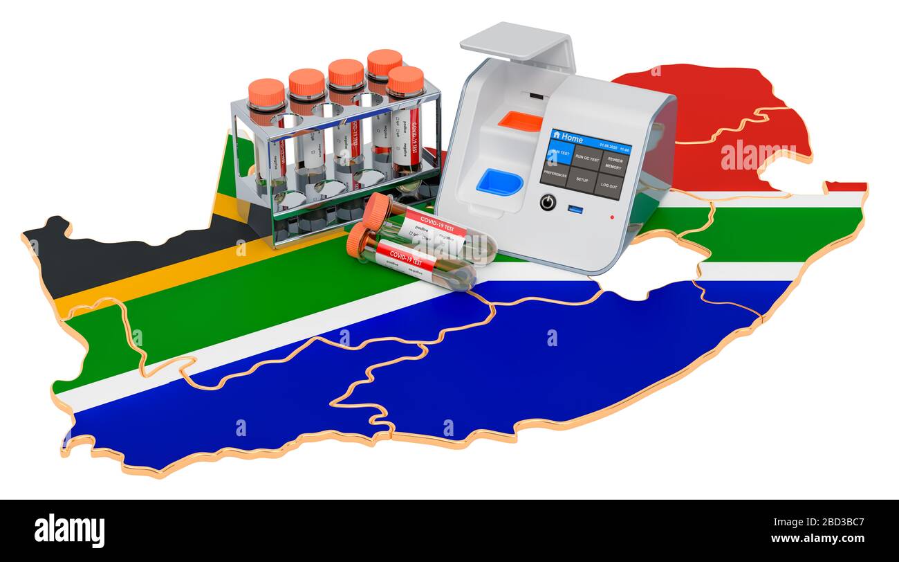 COVID19 testing in South Africa concept. Labinabox test with nasal swab test tubes on the