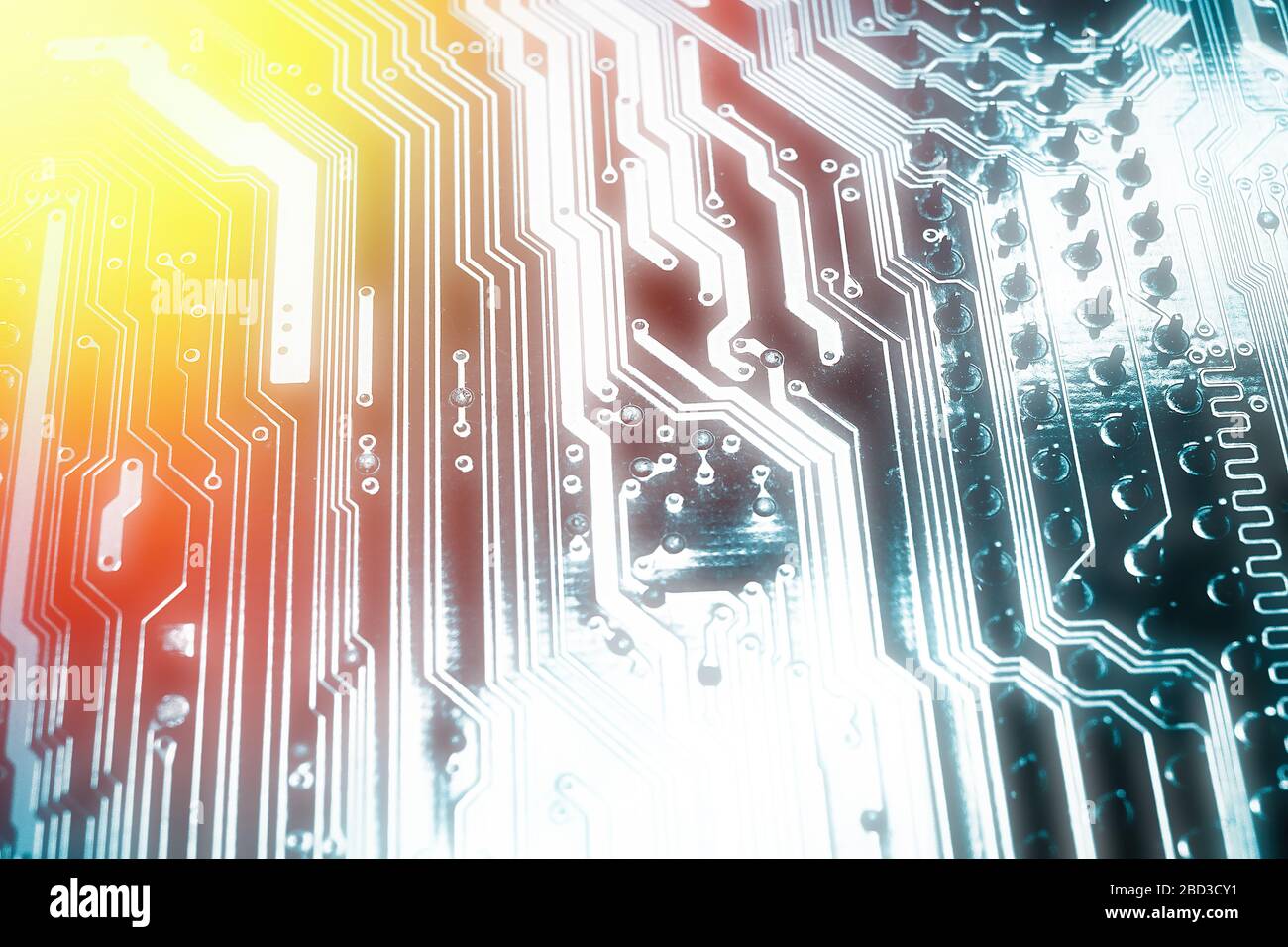 Blue electronic mother board circuit close up macro background. Stock Photo