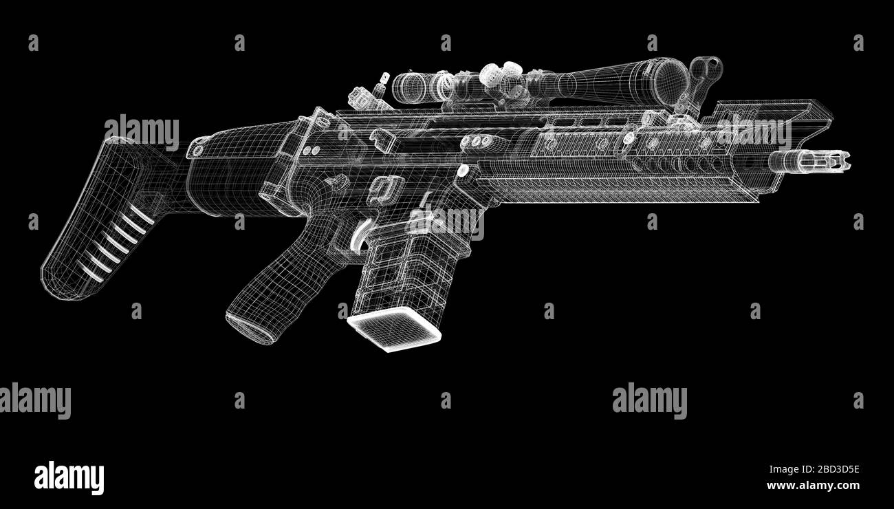 Automatic gun on background, body structure, wire model Stock Photo Alamy