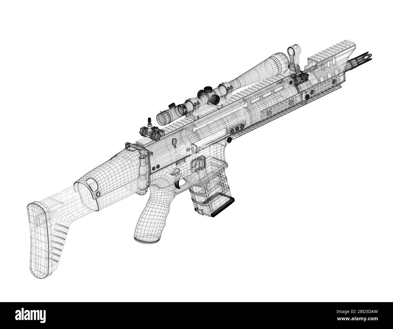 Automatic gun on background, body structure, wire model Stock Photo Alamy