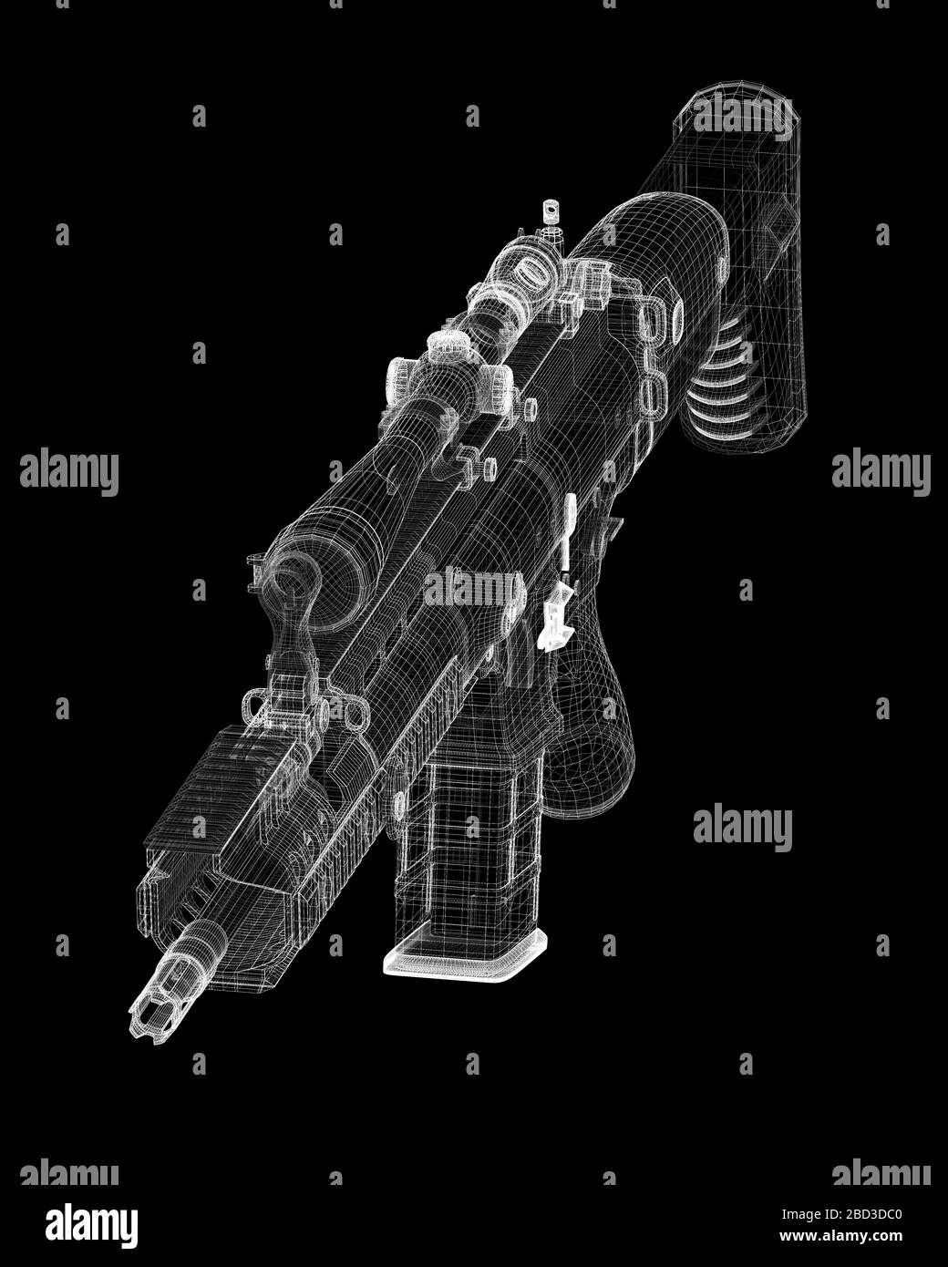 Automatic gun on background, body structure, wire model Stock Photo Alamy