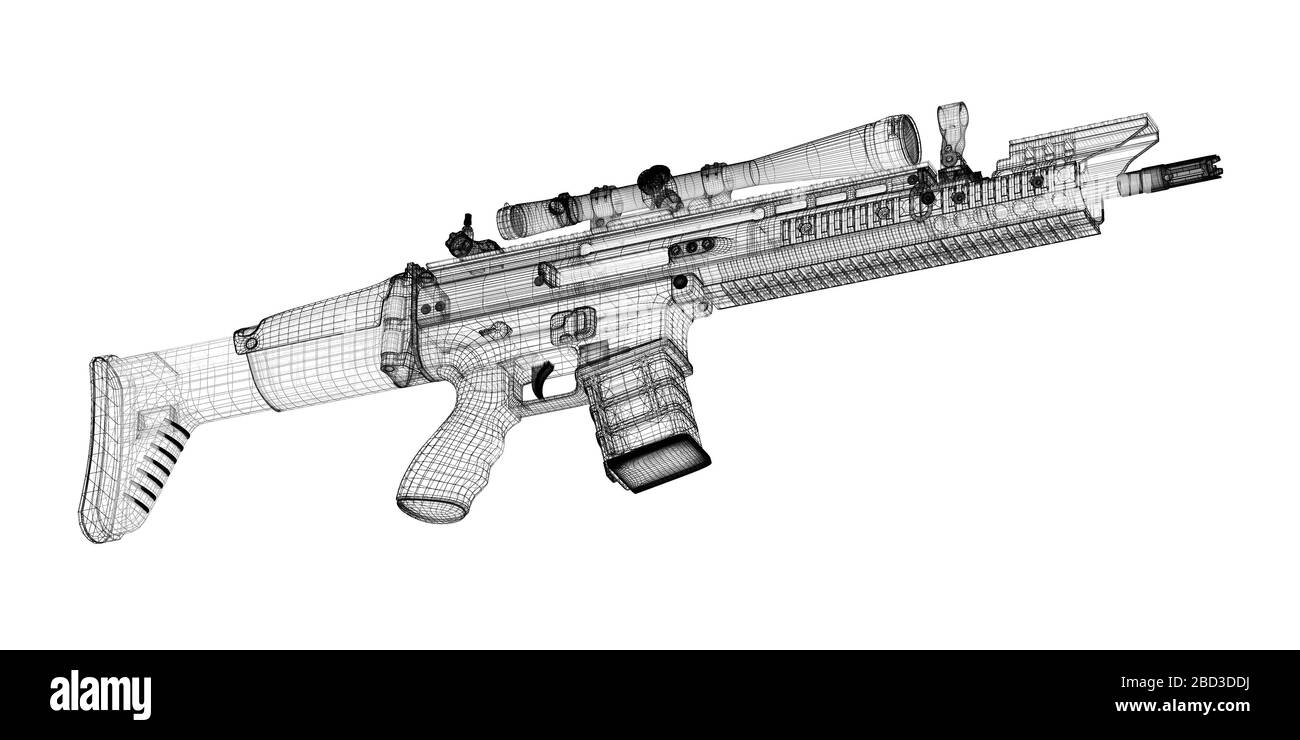 Automatic gun on background, body structure, wire model Stock Photo Alamy