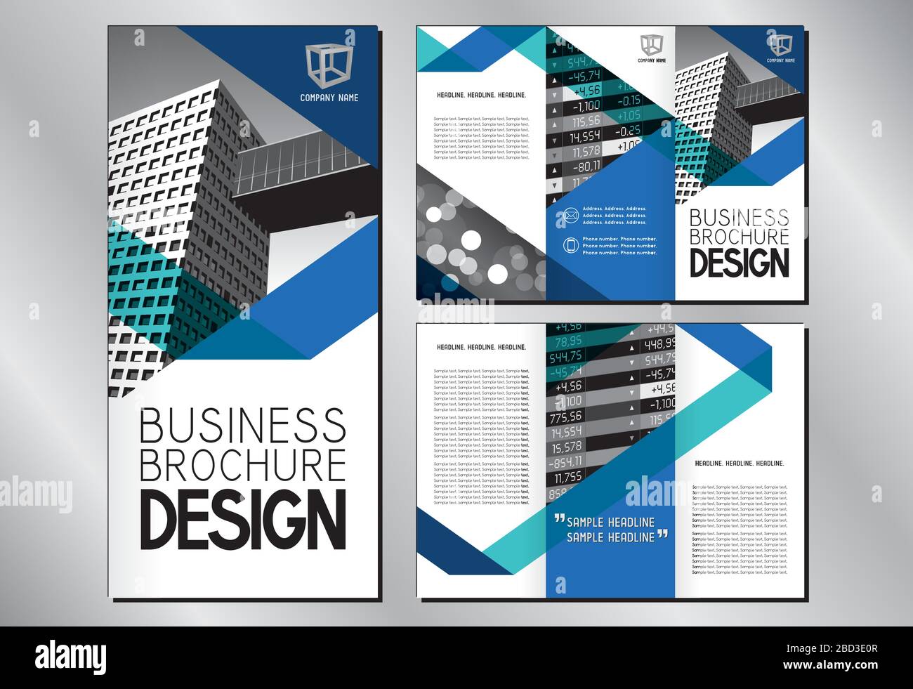 Business Trifold Brochure Flyer Template To Dl Format 3 X 99x210 Mm Modern Office Buildings Defocused Background Financial Data Blue Gra Stock Vector Image Art Alamy