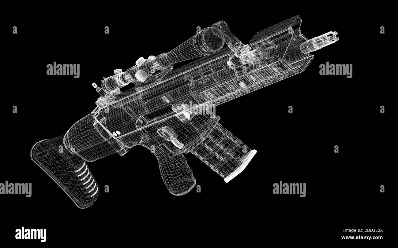 Automatic gun on background, body structure, wire model Stock Photo Alamy