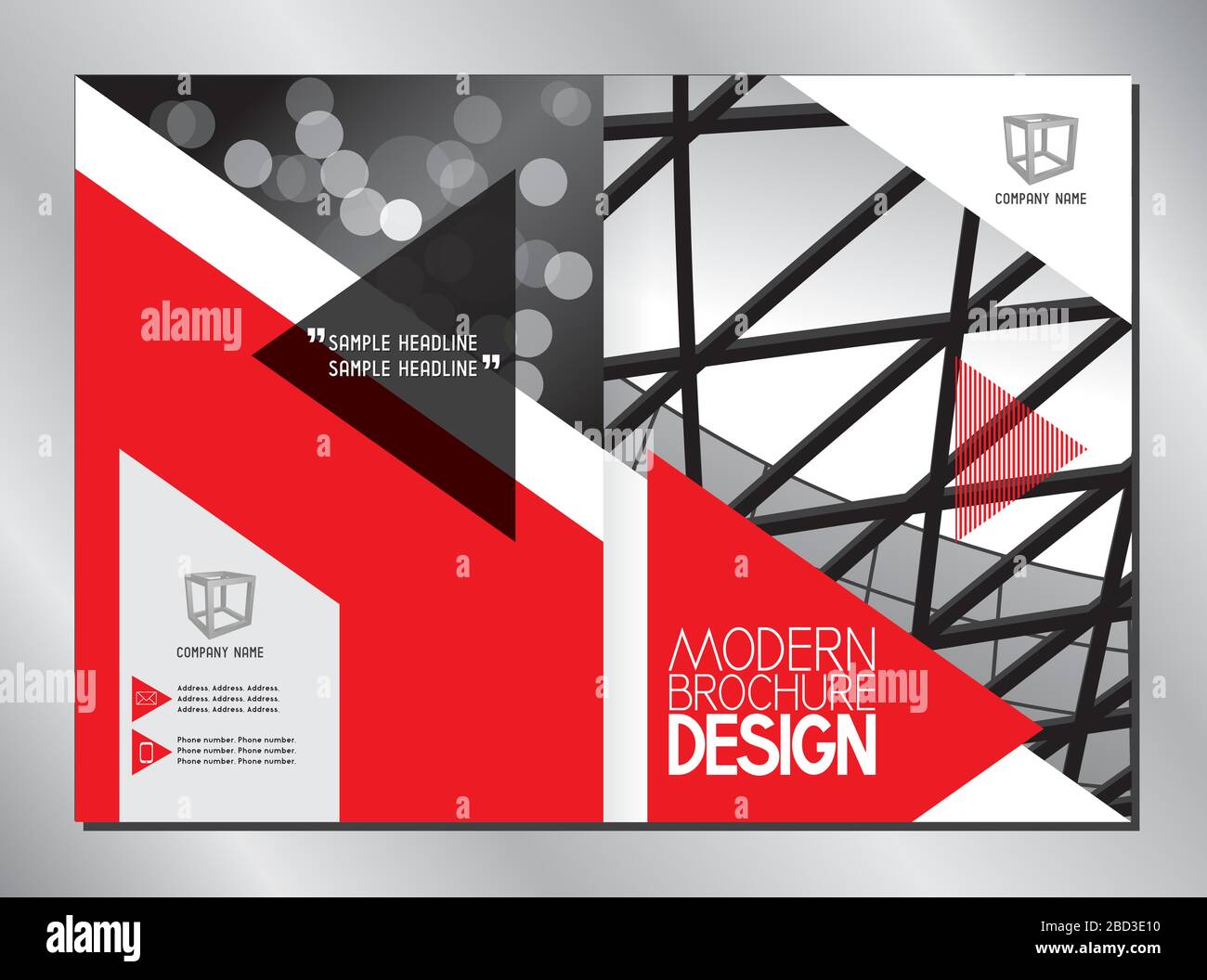 Business brochure/ flyer cover template (A4 format - 2 x 210x297 mm - front  and back side) - modern architecture/ defocused background - red graphics  Stock Vector Image & Art - Alamy