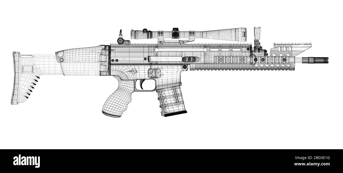 Automatic gun on background, body structure, wire model Stock Photo Alamy