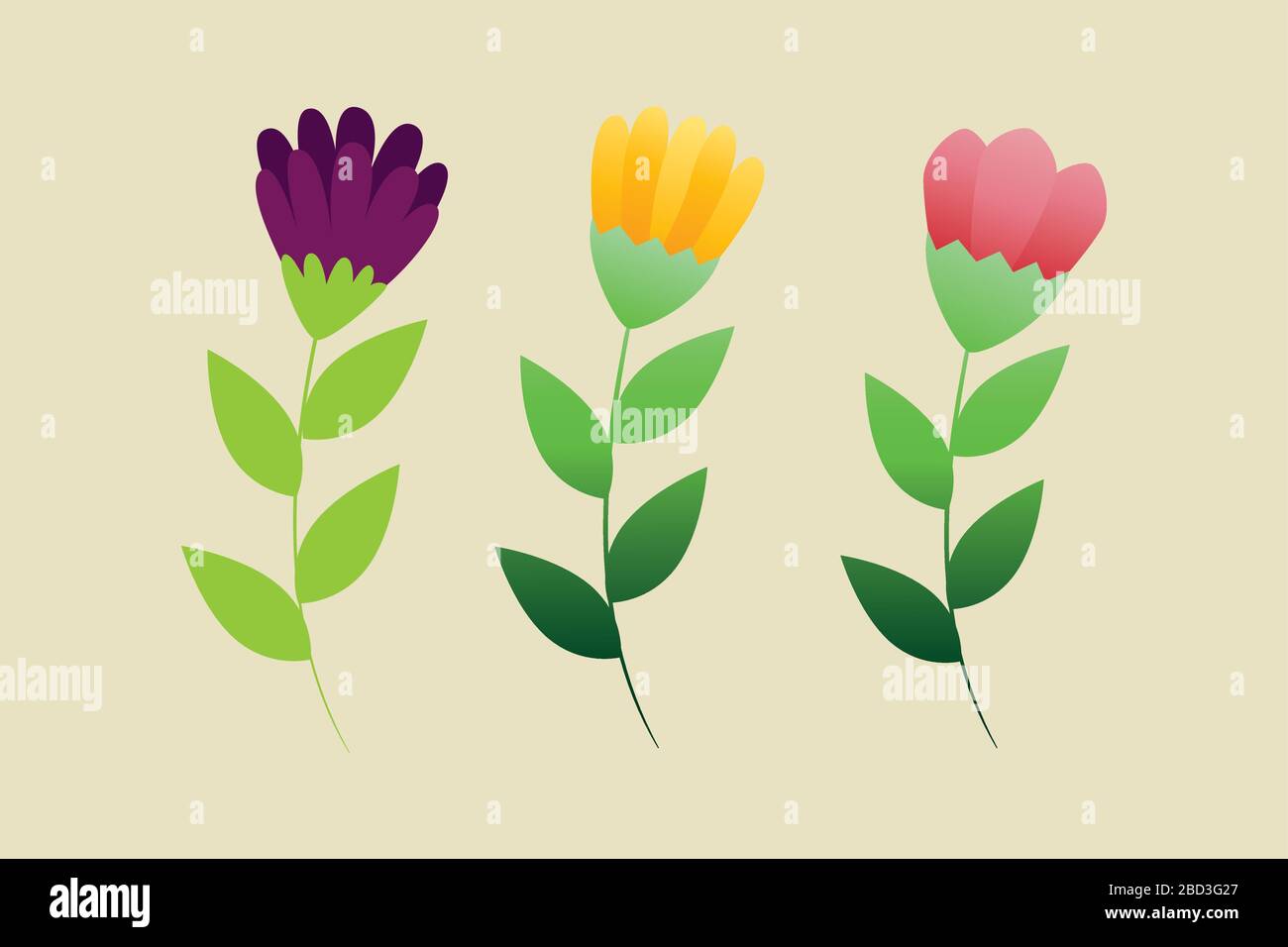 set of cute flowers with branches and leafs Stock Vector Image & Art ...