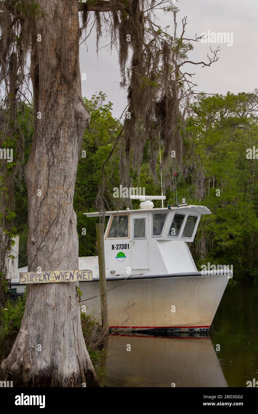 A vintage commercial fishing boat on the Withlacoochee River at Yankeetown,  Florida Stock Photo - Alamy
