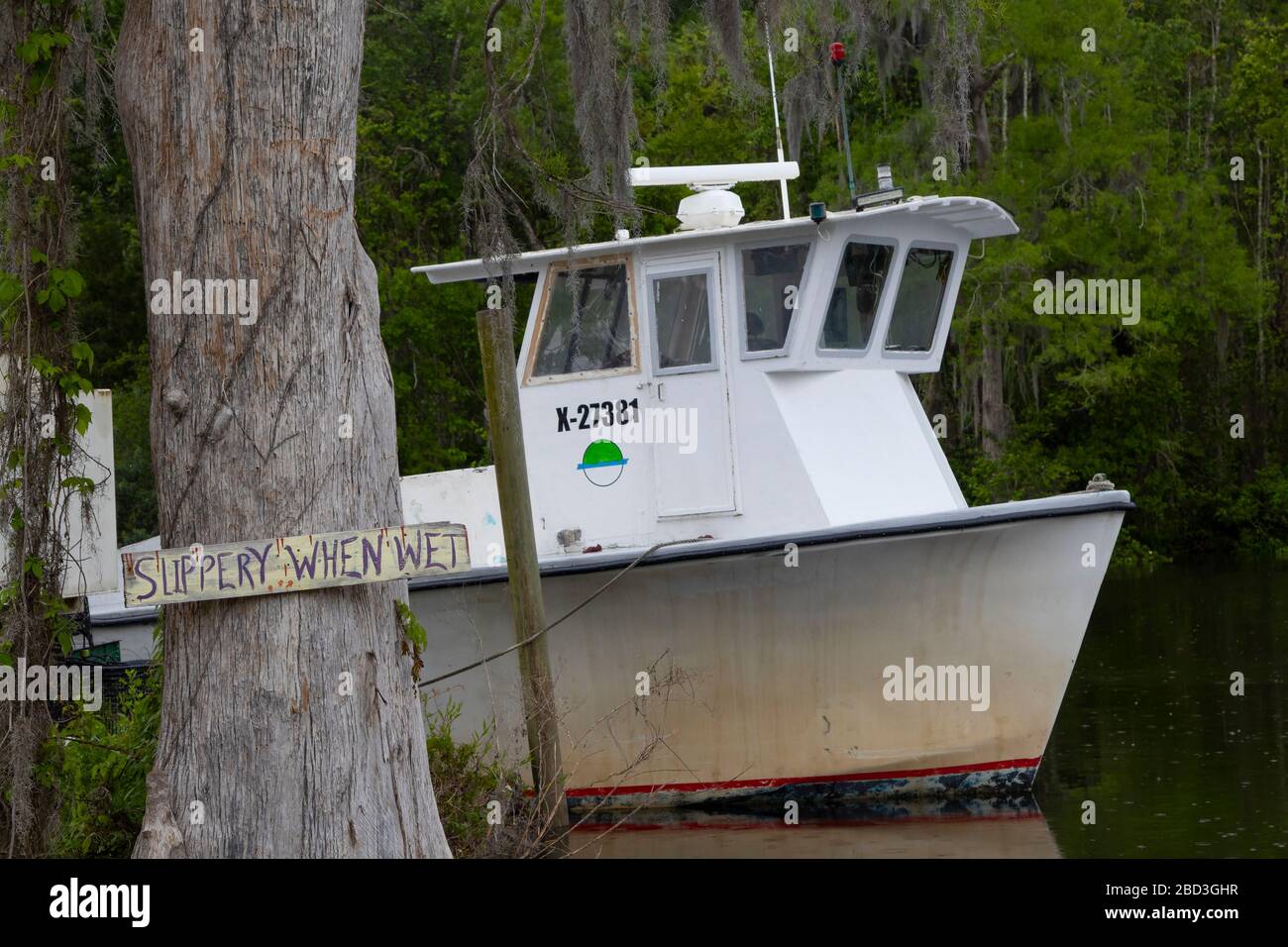 A vintage commercial fishing boat on the Withlacoochee River at
