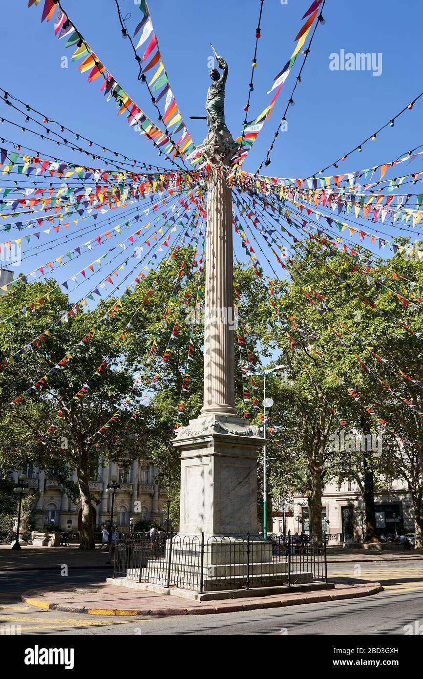 Decorated Pillar of Peace at Plaza Cagancha, Montevideo, Uruguay. Stock Photo