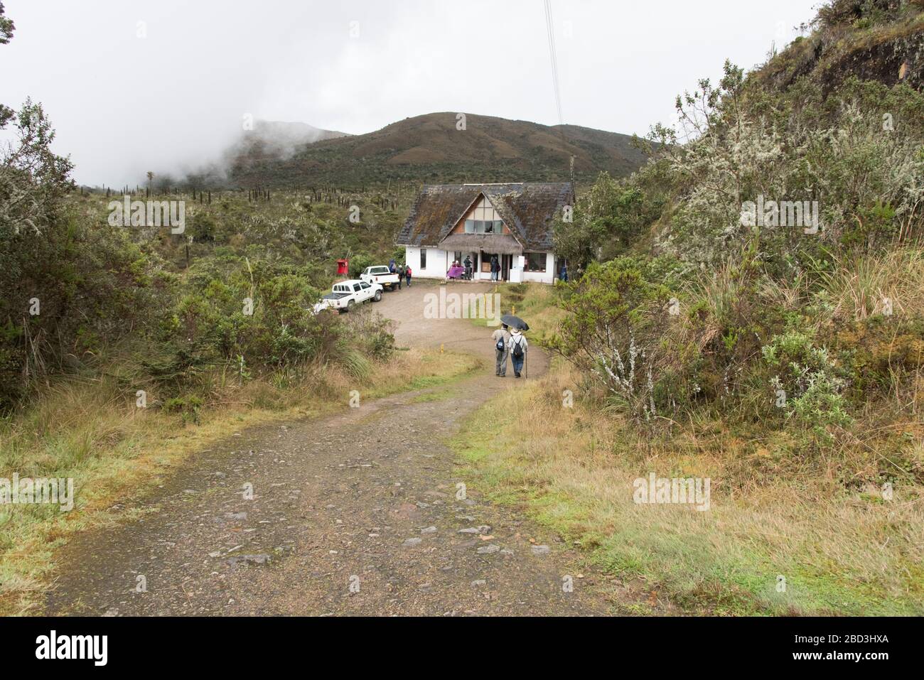 Chingaza National Natural Park, Colombia. Piedras Gordas service and control post. Hikers returning from a walk. Stock Photo