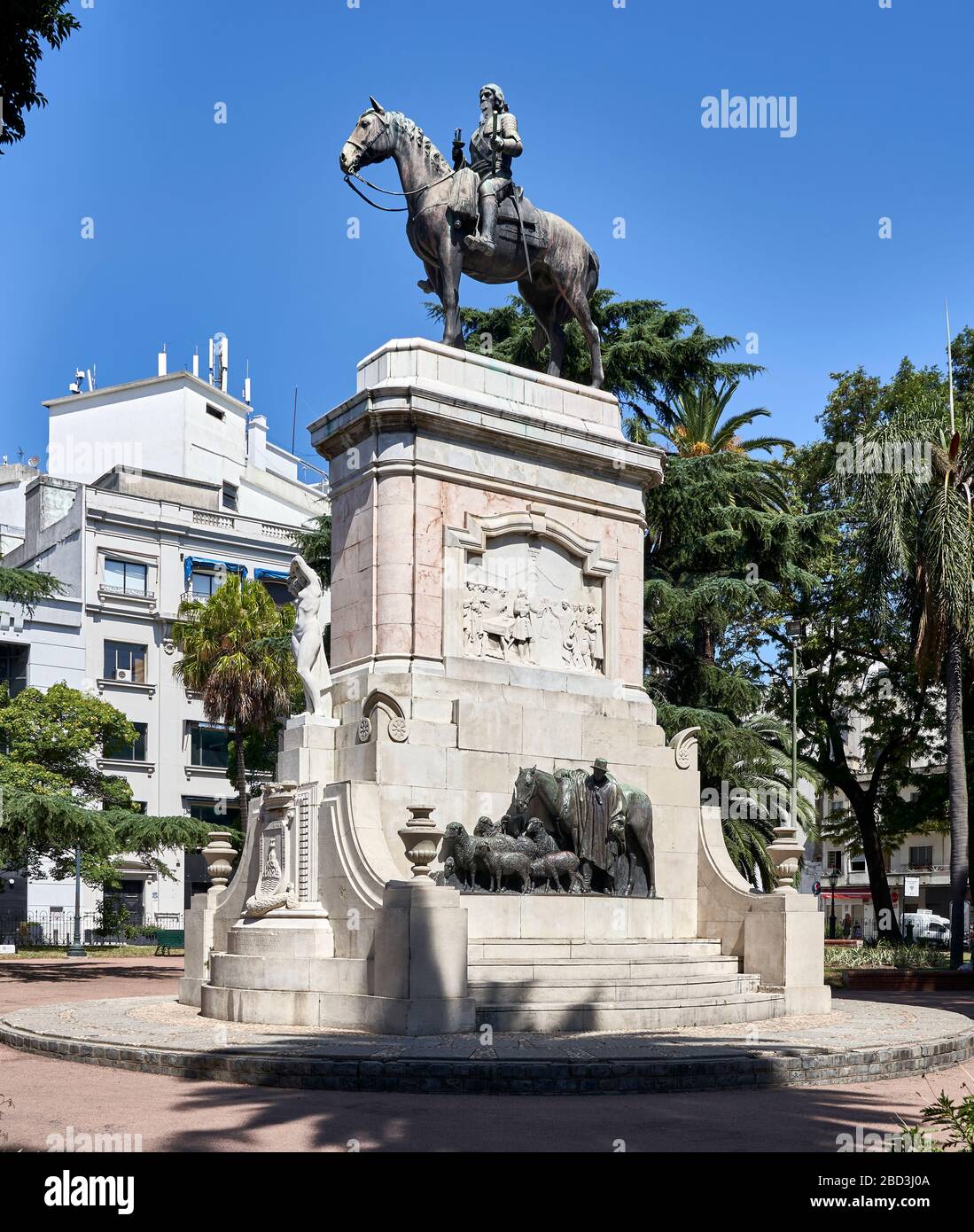Statue in Plaza Zabala, Montevideo, Uruguay. Stock Photo
