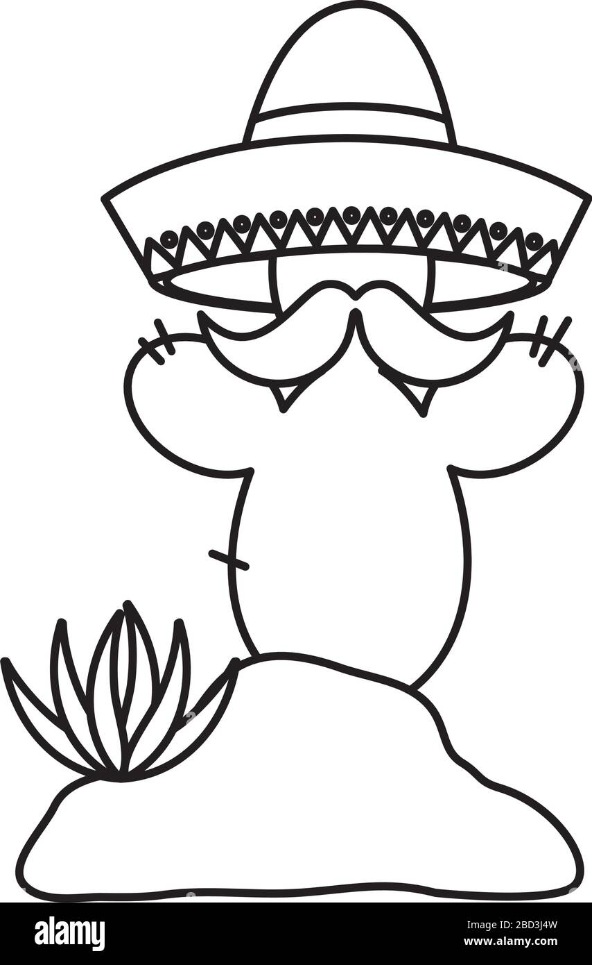 Isolated mexican cactus with mustache and hat vector design Stock ...