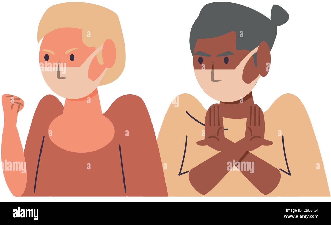 interracial girls using face masks characters Stock Vector Image & Art ...