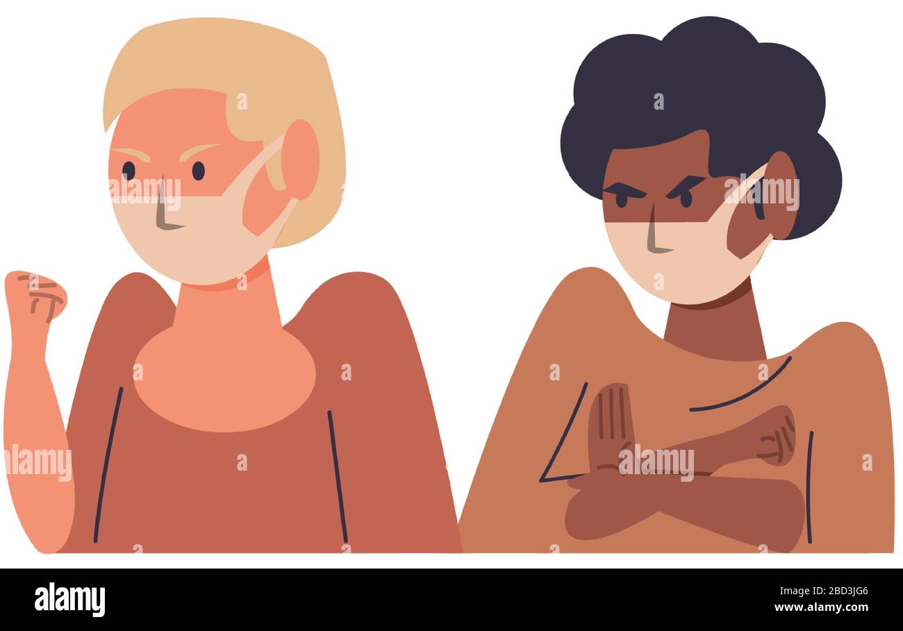 interracial girls using face masks characters Stock Vector Image & Art ...
