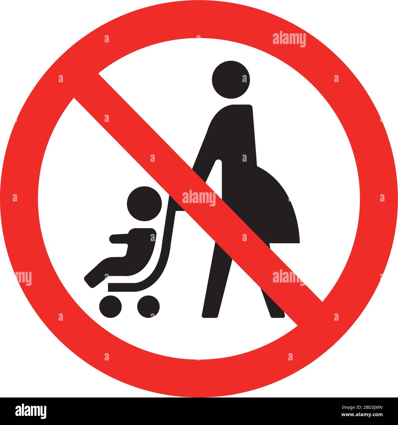 Prohibition sign (pictogram) / Do not use prams (stroller/push chair) Stock Vector