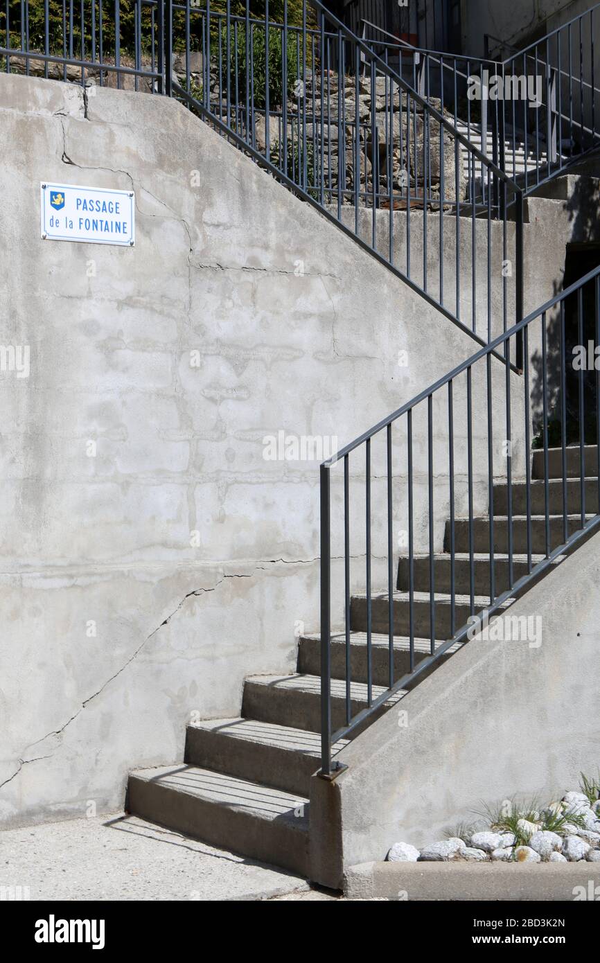 Escalier. Passage de la Fontaine. Saint-Gervais-les-Bains. Haute-Savoie. France. Stock Photo