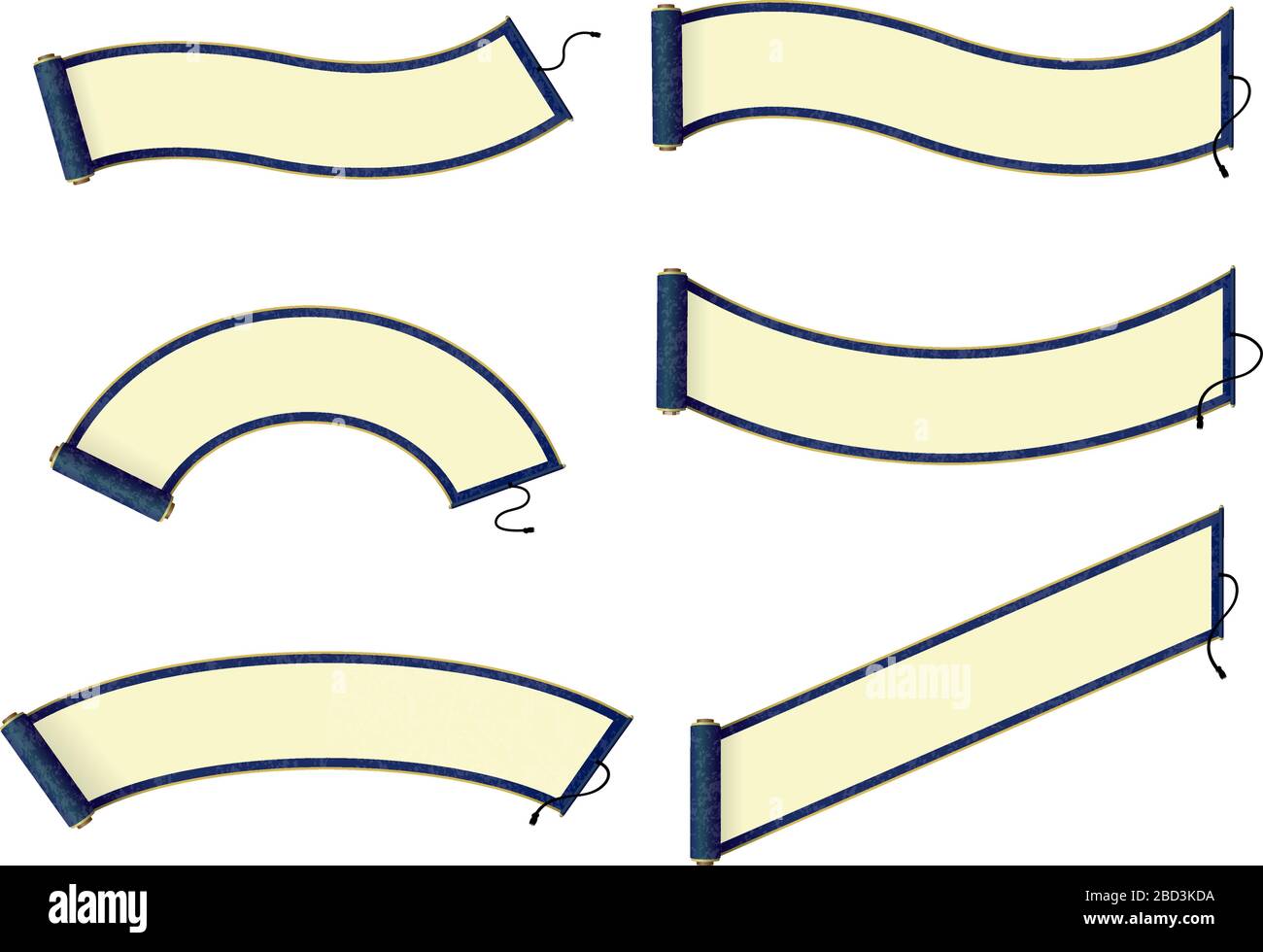 Japanese traditional scroll paper vector illustration set / blue Stock Vector