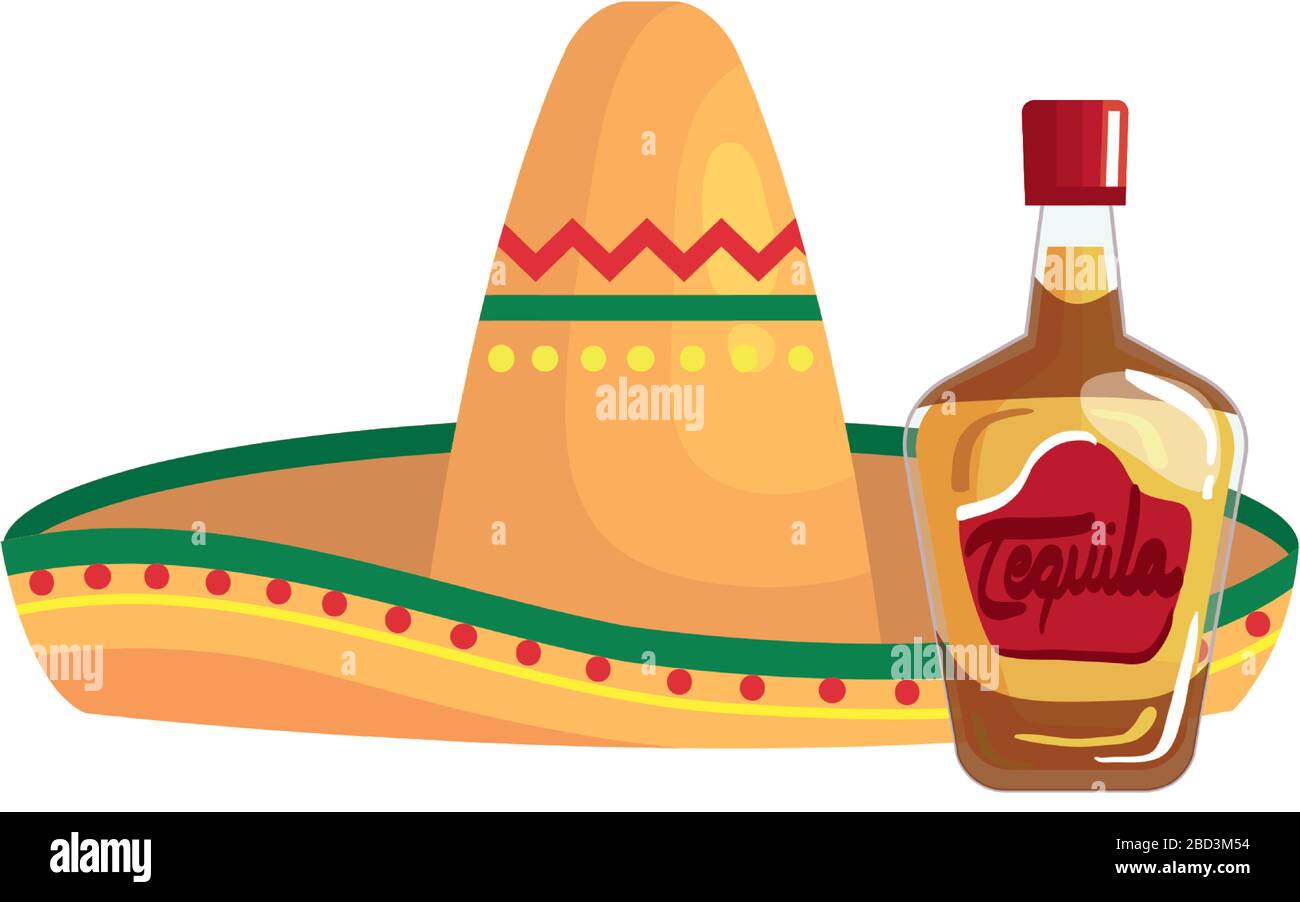 Isolated mexican hat and tequila bottle vector design Stock Vector ...