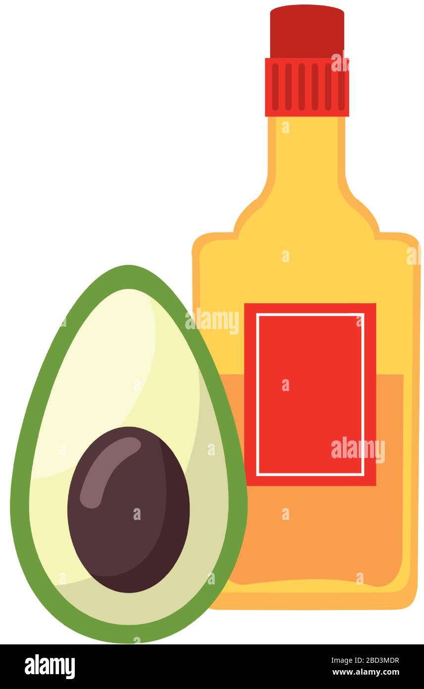 Isolated mexican tequila bottle and avocado vector design Stock Vector ...