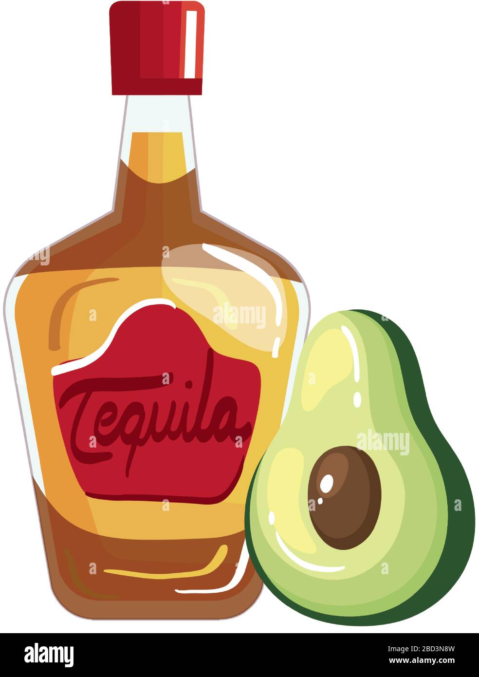 Isolated mexican tequila bottle and avocado vector design Stock Vector ...