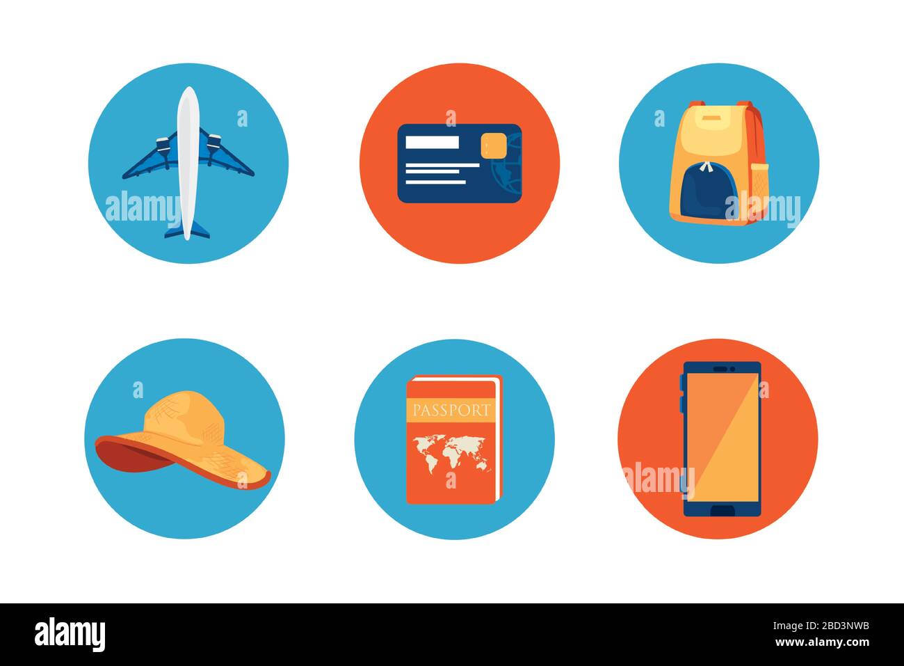 airplane with set icons in frames circular Stock Vector