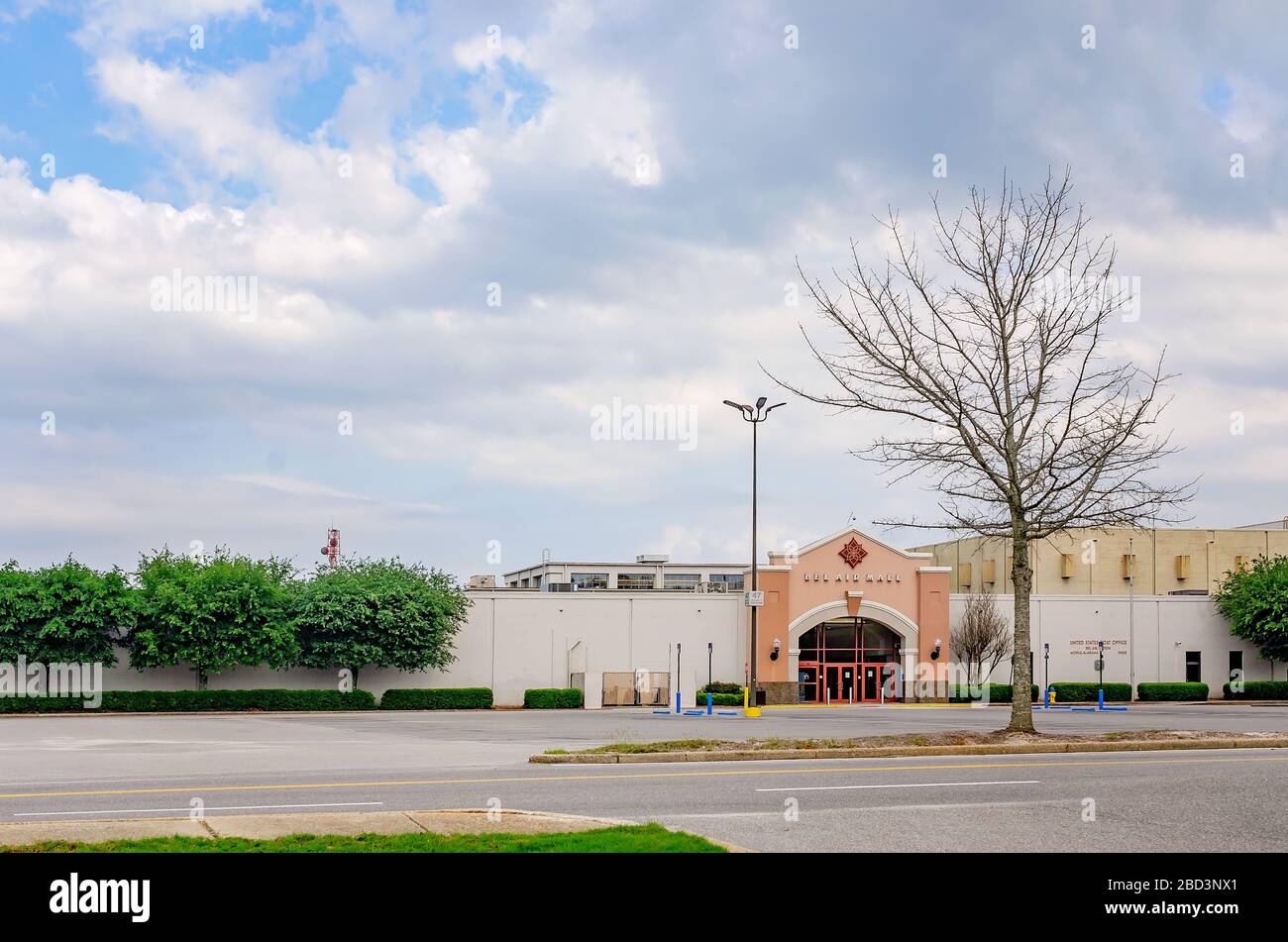 The Bel Air Mall parking lot is deserted during the COVID-19 pandemic, March 29, 2020, in Mobile, Alabama. Stock Photo