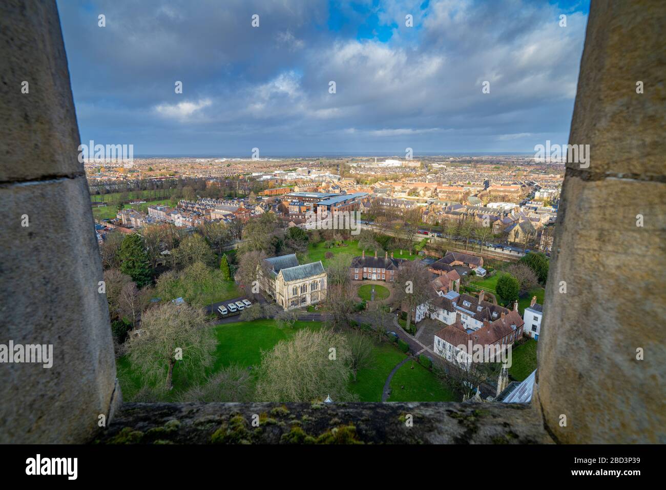 Looking north over York City from York Minster Cathedral Tower. Stock Photo