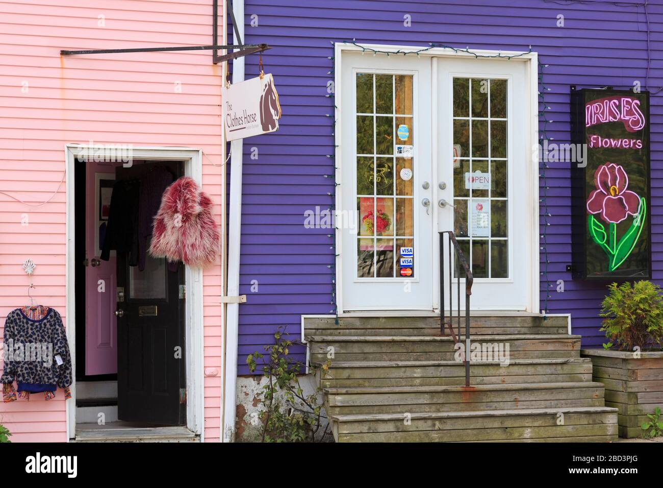 Stores on Vintage Row, Queen Street, Halifax, Nova Scotia, Canada Stock