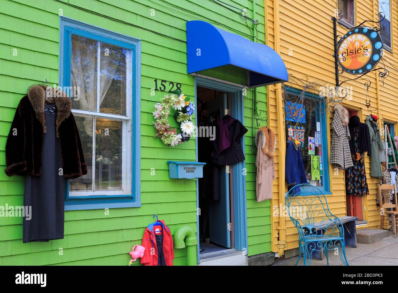 Stores on Vintage Row, Queen Street, Halifax, Nova Scotia, Canada Stock