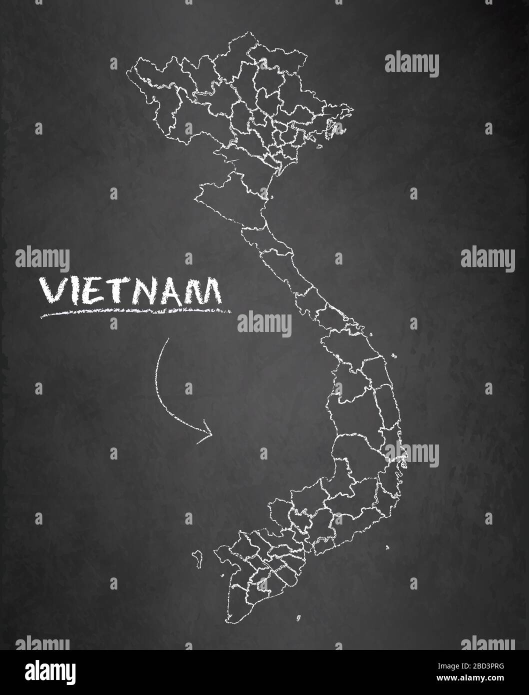 Vietnam map, administrative division, separates regions and names, background blackboard chalkboard vector Stock Vector