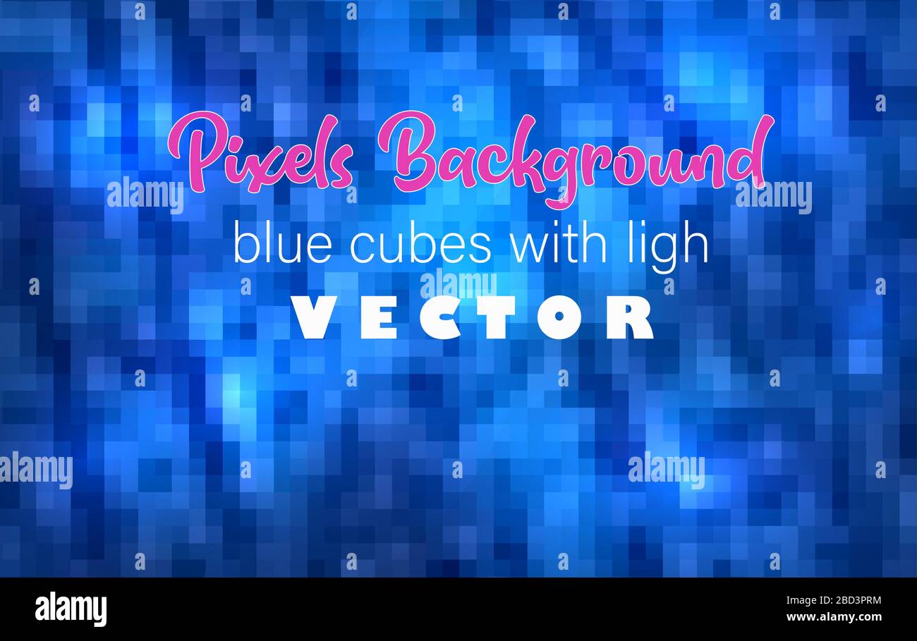 Pixels background, blue cubes with light vector Stock Vector