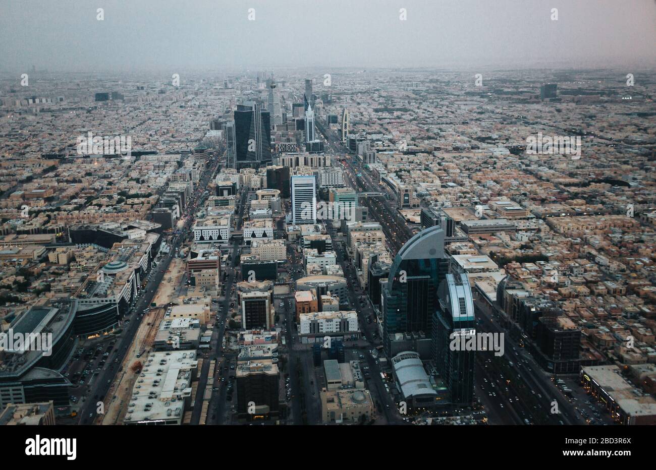 Aerial view of Riyadh downtown at the evening Stock Photo