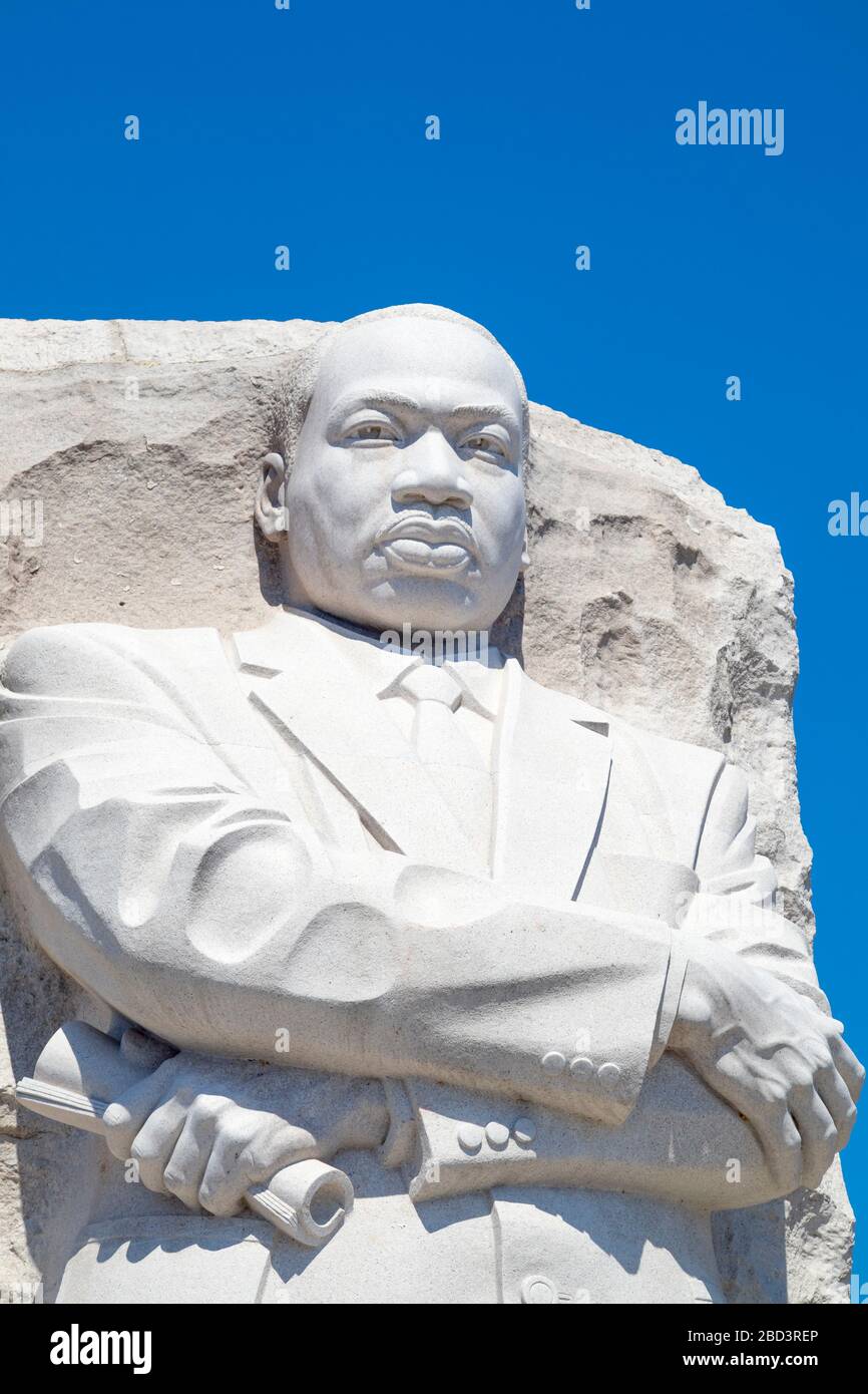 Washington DC – April 3, 2019: Martin Luther King Jr. Memorial is located in West Potomac Park Washington DC. Granite statue of Civil Rights Movement Stock Photo