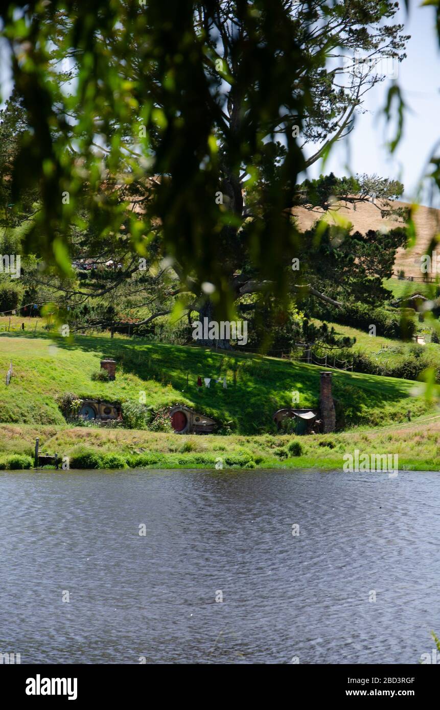 Exploring Hobbiton movie setin waikato, new zealand Stock Photo