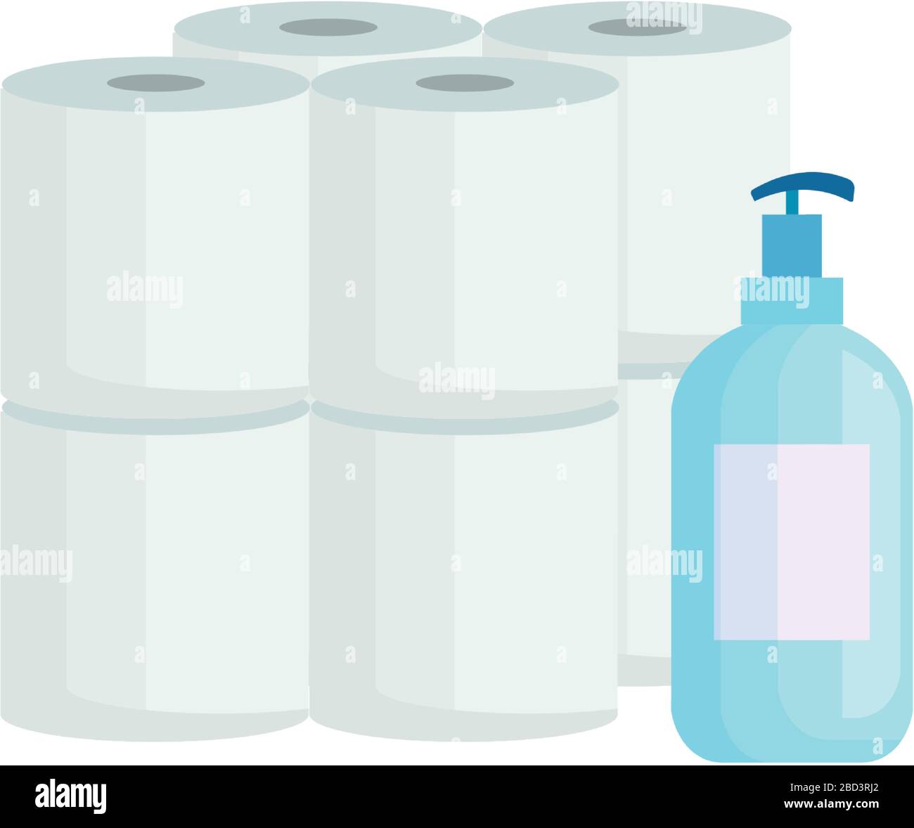 set toilet paper with antibacterial bottle isolated icons Stock Vector