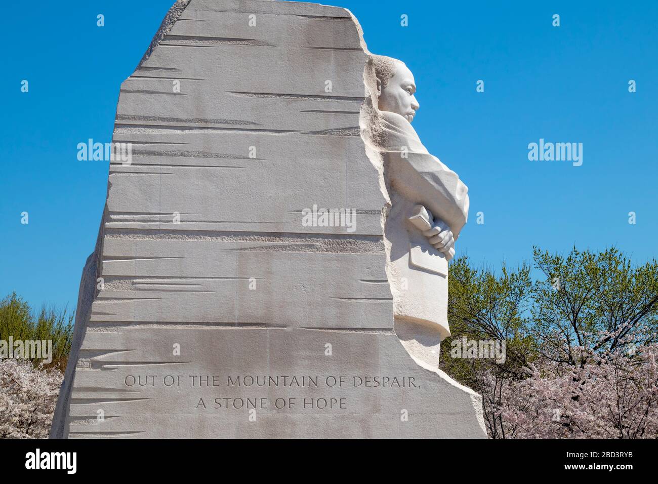 Washington DC – April 3, 2019: Martin Luther King Jr. Memorial is located in West Potomac Park Washington DC. Granite statue of Civil Rights Movement Stock Photo