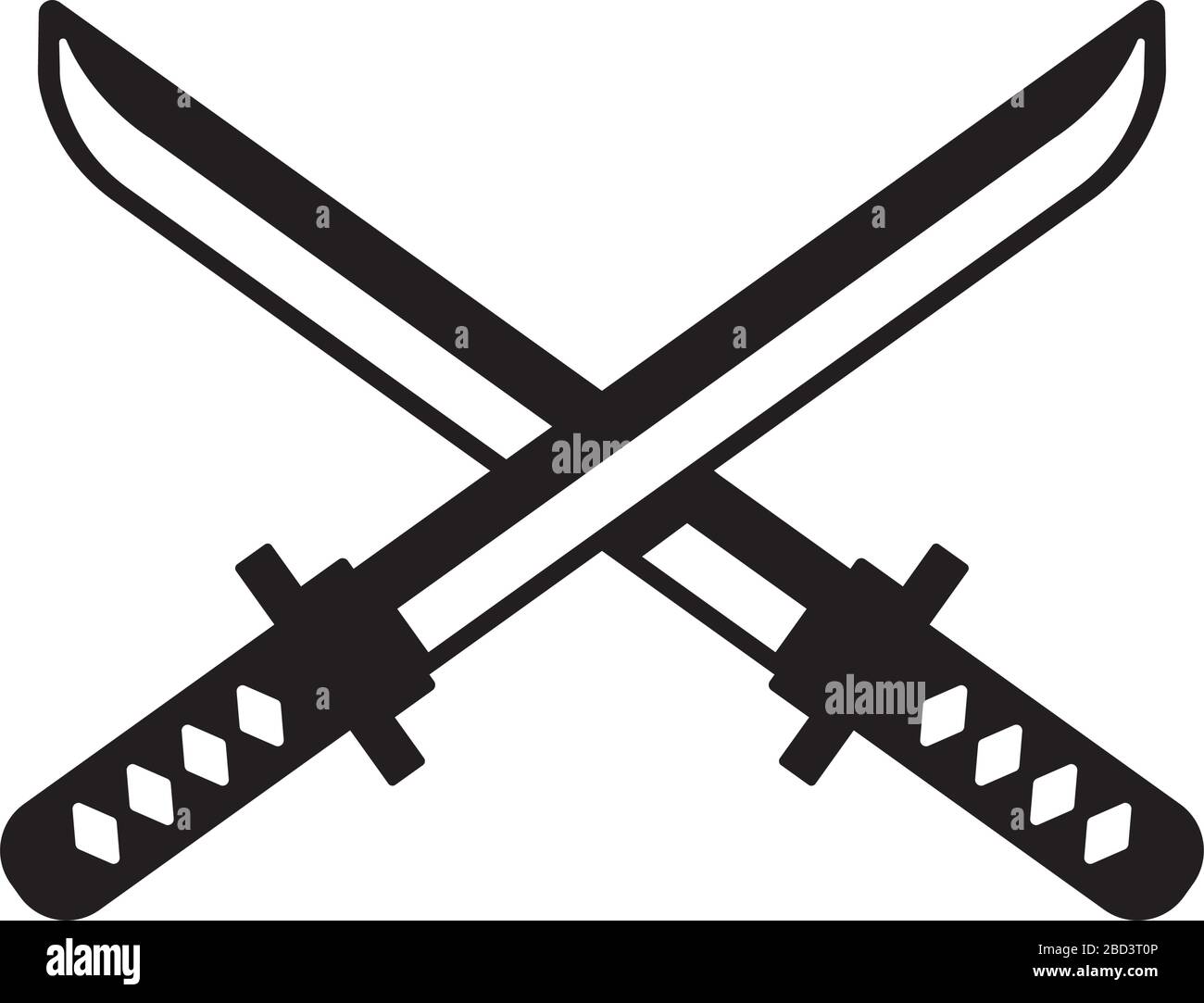 Katana japanese crossed sword traditional weapon and japanese crossed  metallic swords knife. Japanese crossed swords icon cartoon vector  illustration on white background.