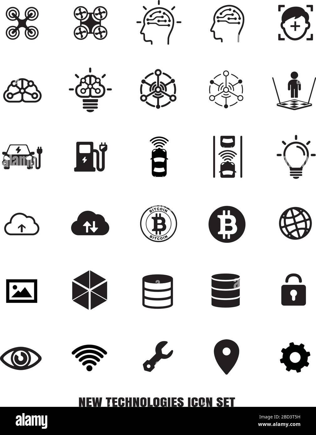 New technologies icon set ( AI/ IoT/drone/ AR/ bitcoin/ driverless car etc.) Stock Vector