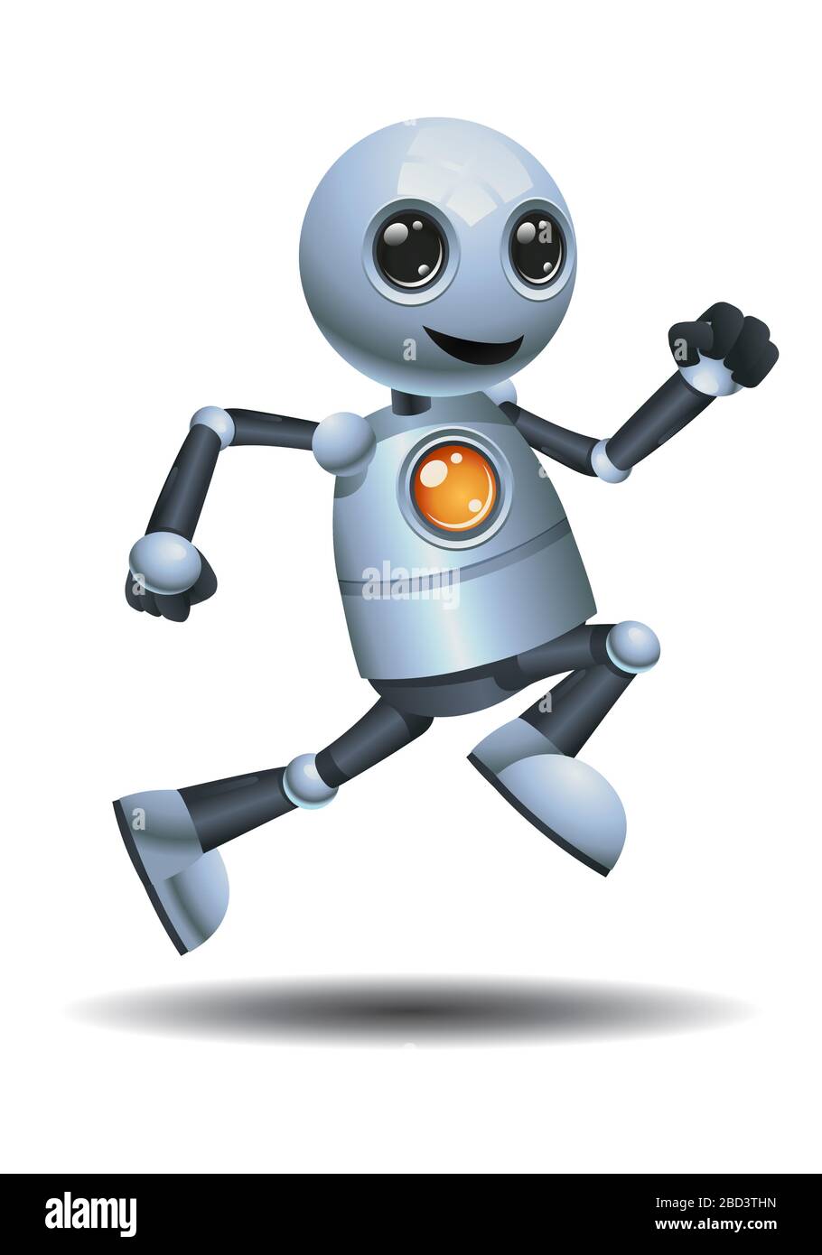 3d illustration of little robot running very fast on isolated white ...