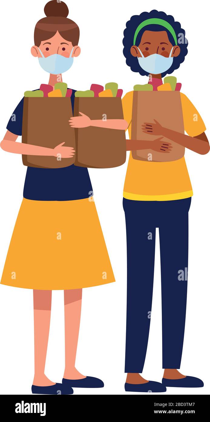 interracial women using face masks in supermarket Stock Vector Image ...