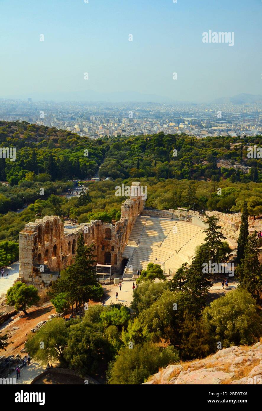 Odeon of Herodes Atticus as seen from the acropolis athens. Stock Photo